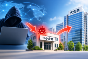 中小企業を経由して大企業に侵入するサイバー攻撃のイメージ